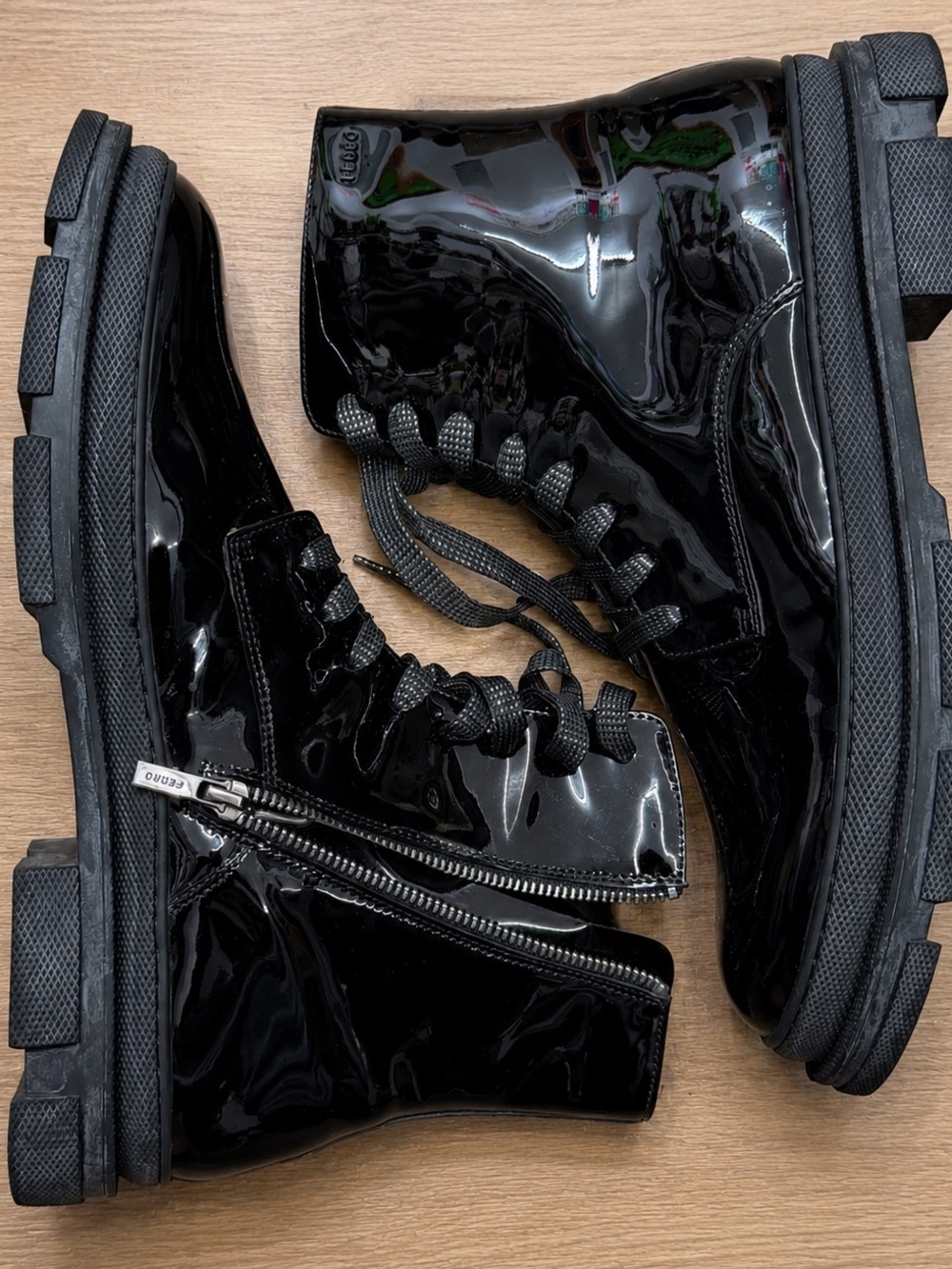 Black Patent Men's Combat Boots - Gloss Finish
